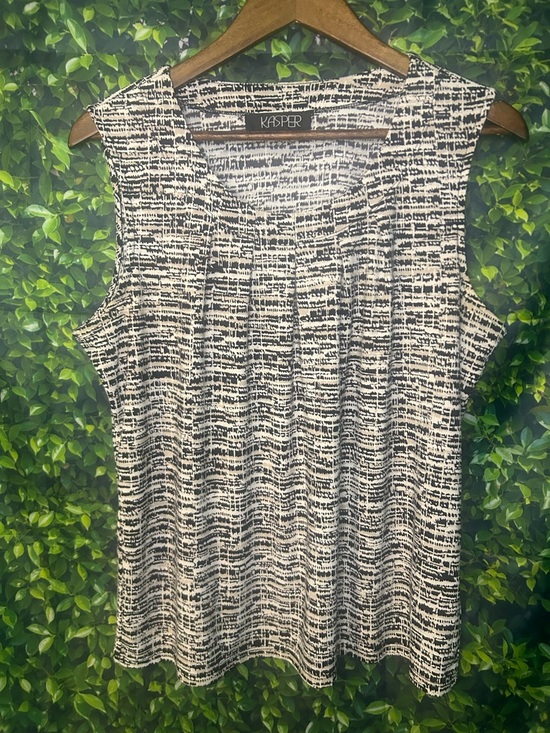 Kasper Tops - Kasper Black and Cream Abstract Print Sleeveless Top